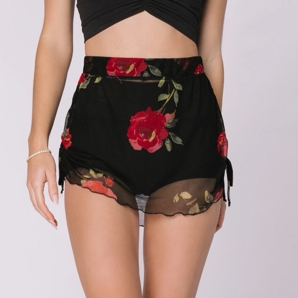 Five The Label Dance Wear Other - 🌹Five the Label Dance Black Sheer Skirt with Red Roses & Cute Tie Details, NWT✨